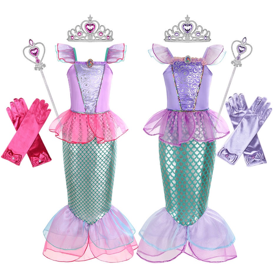 Girls mermaid Ariel princess dress cosplay costume children mermaid ...