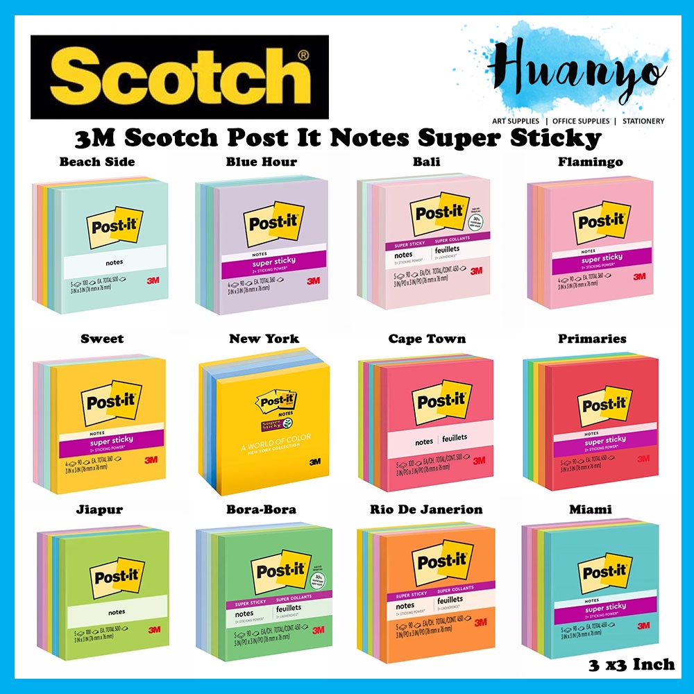 Post-it 6pk 3x3 Super Sticky Notes 70 Sheets/pad - Miami