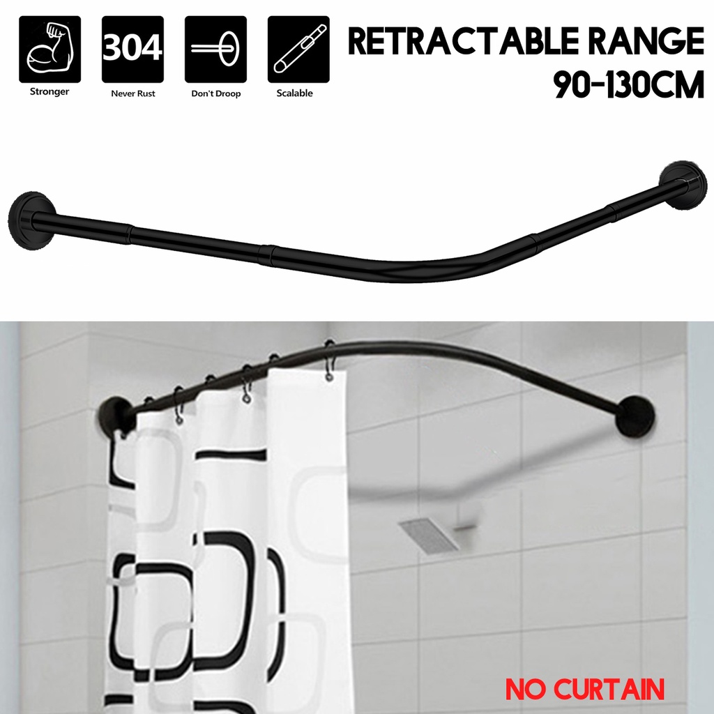 35"51" L Shape Stainless Steel Pipe Shower Curtain Rod Pole Adjustable