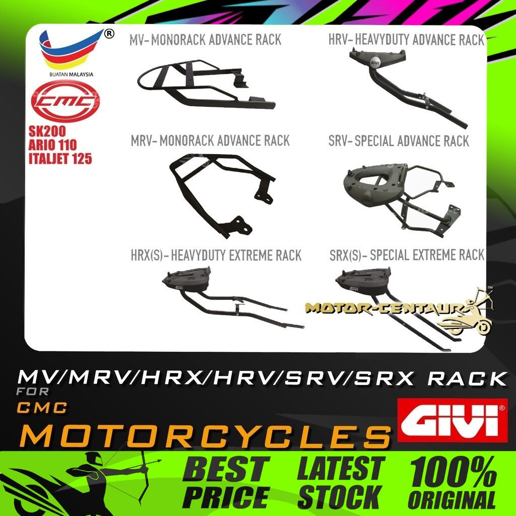 MONORACK GIVI (MV/HRV/SRV/J RACK) FOR ALL CMC MOTORCYCLES SK200, ARIO ...