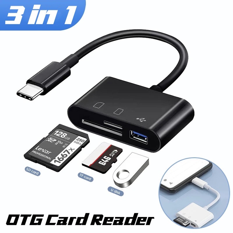 7-in-1 Multifunction OTG Card Reader — USB C, USB A, Micro USB, Lightning, SD, TF Compatible