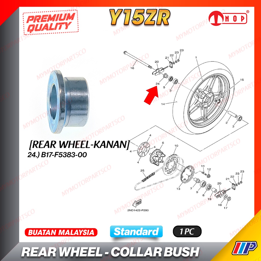 Y15ZR/Y16ZR COLLAR BUSHSTANDARD [FRONT/REAR KANAN/SPROCKET LUAR/DALAM