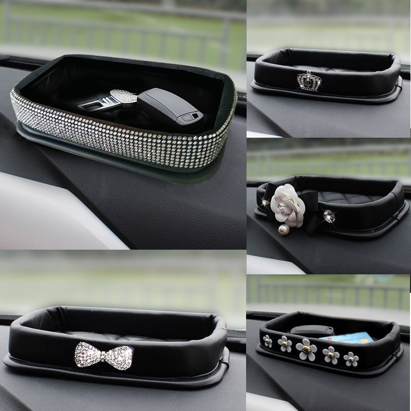 DiamondStudded Car Dashboard Storage Box Universal Center Console