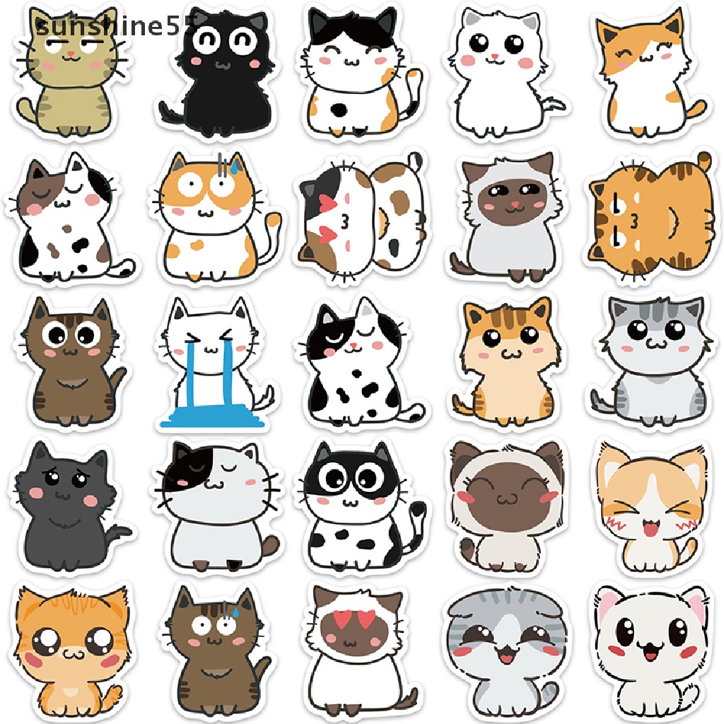Sun 50Pcs Mixed Cute Cat Animal Cartoon Graffiti Sticker Car Guitar ...
