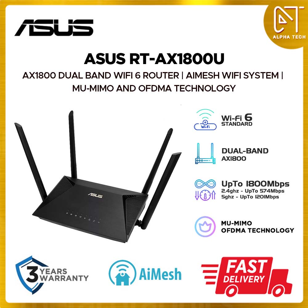 Asus RT-AX1800U AX1800 Dual-Band WiFi 6 Router with MU-MIMO/OFDMA ...