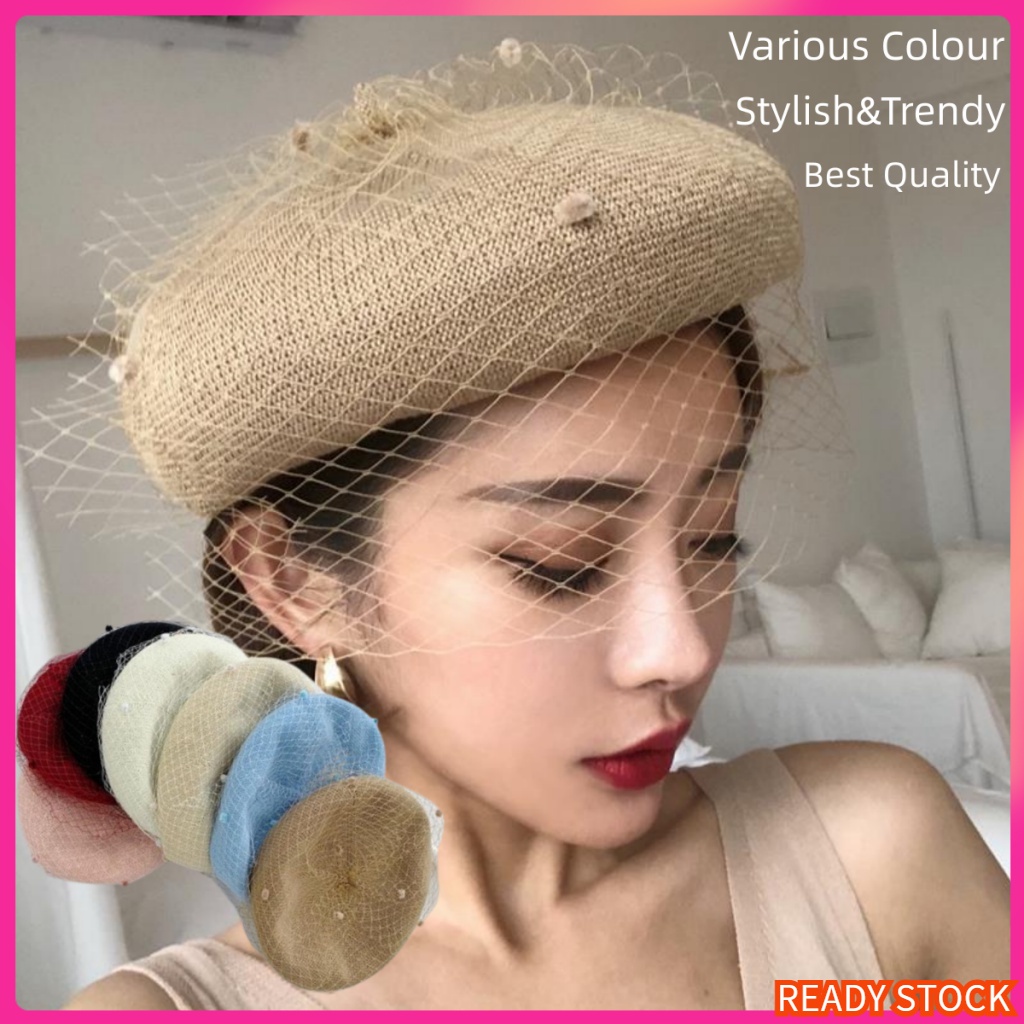 Elegant Lace Decor Beret British Style Solid Color Berets Women