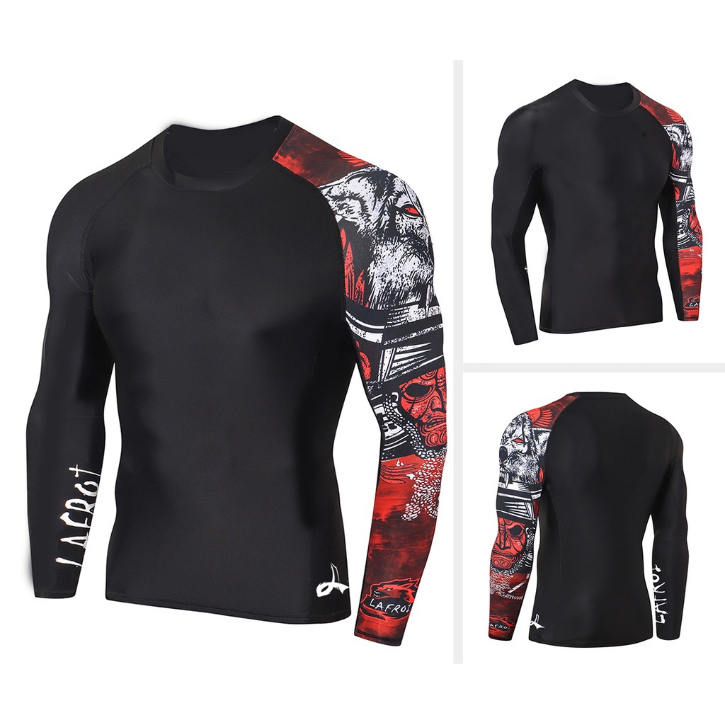 LAFROI Men's Long Sleeve SwimSuit Rush guard Fit Compression Rash Guard