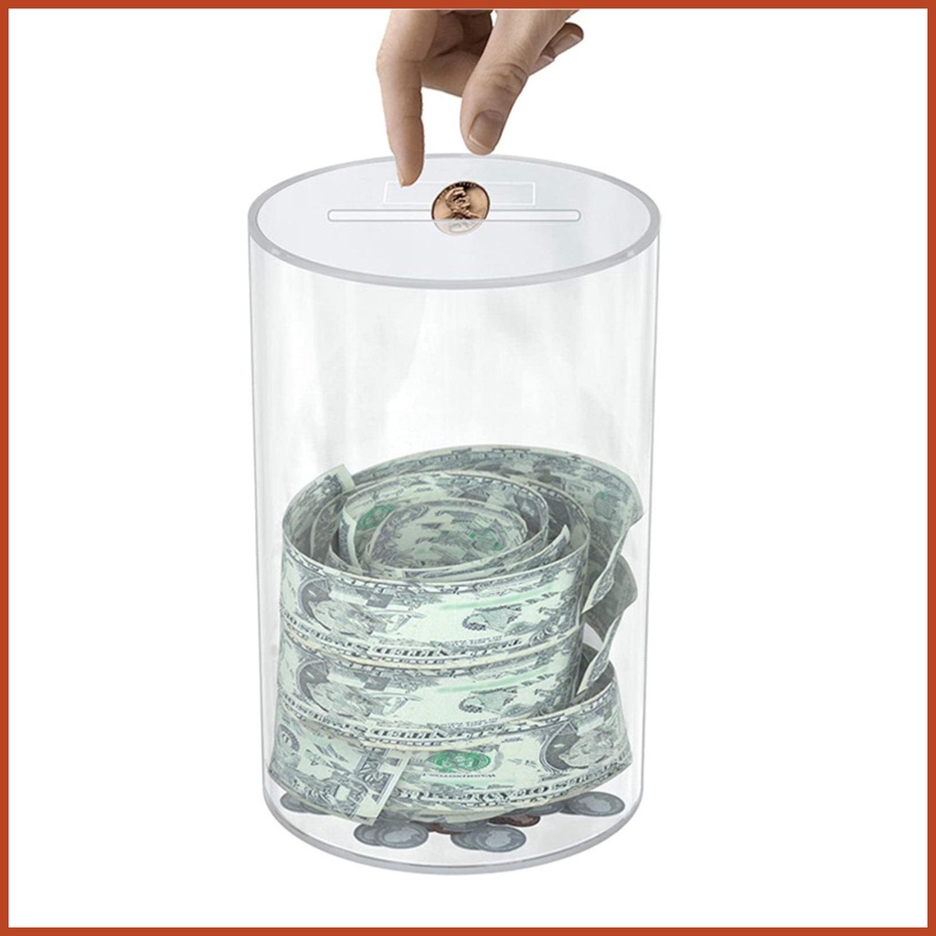 Clear Money Saving Jar Transparent Unopenable Acrylic Piggy Banks for