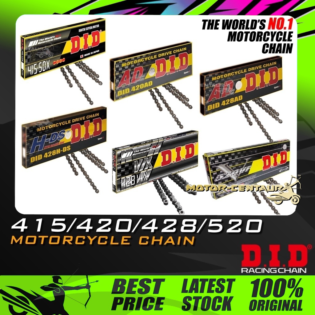 RANTAI DID MOTORCYCLE CHAIN 415,420,428,520 96L,100L,102L,104L,106L ...