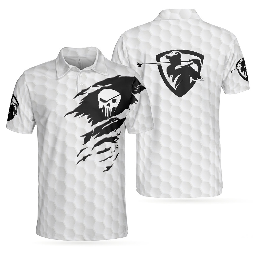 The Golf Skull Short Sleeve Golf Polo Shirt, Black And White Golf
