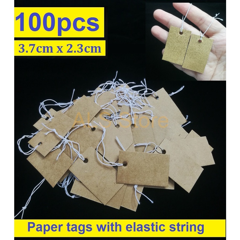 100Pcs Brown Paper Jewelry Clothes Label Price Tags with Elastic String