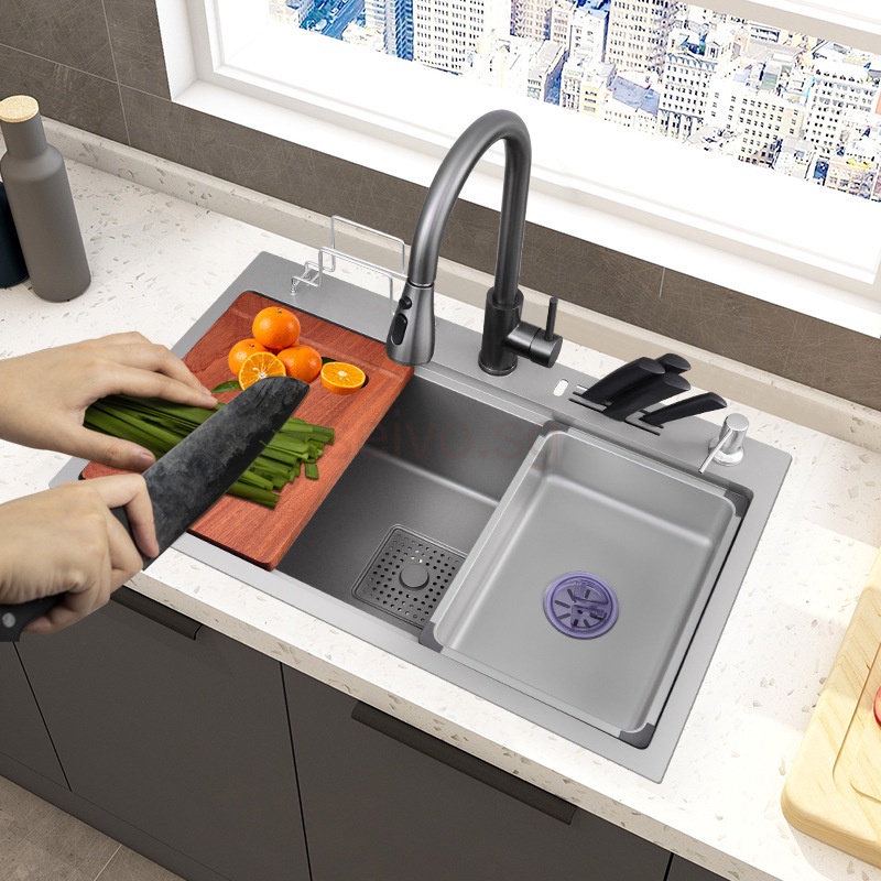 304Stainless Steel Nano Grey Kitchen Single Sink with Chopping Board ...