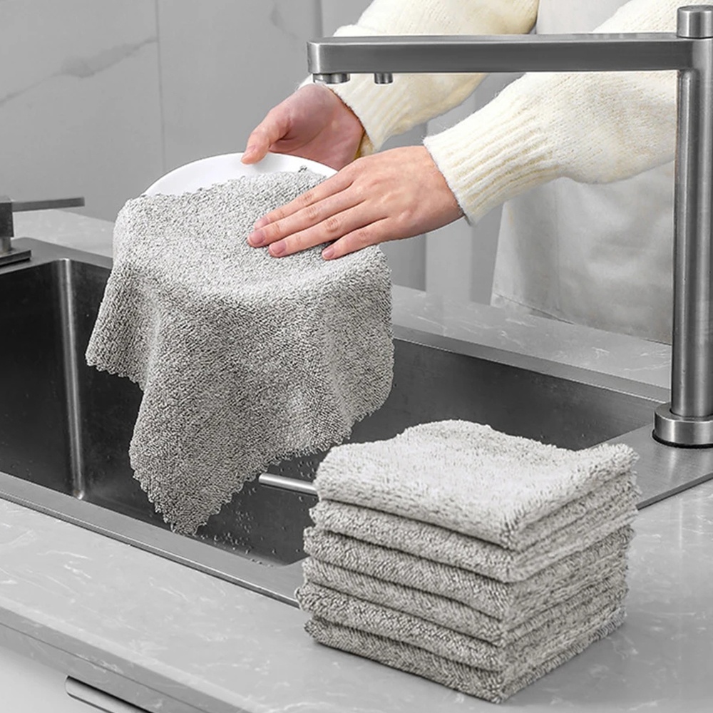 Japanese Bamboo Charcoal Dishcloth Soft Microfiber Kitchen Towel