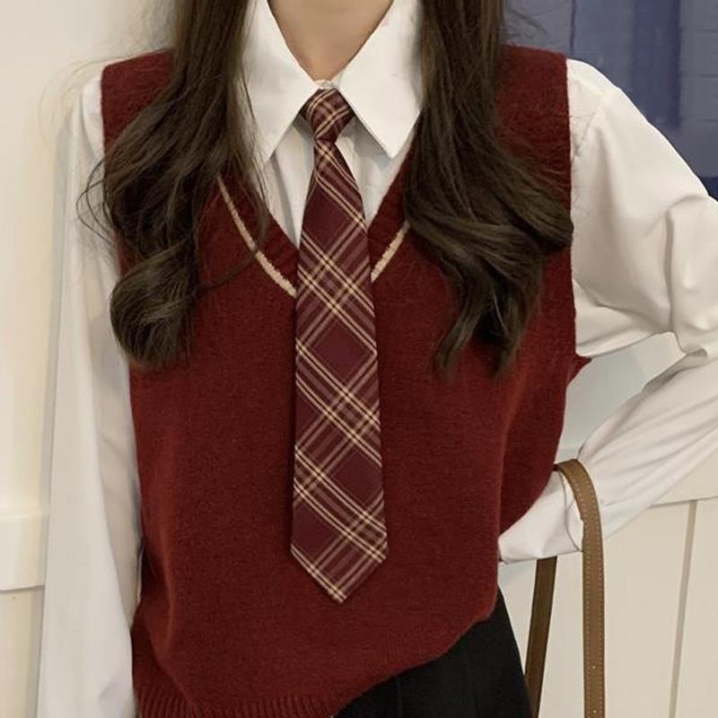 女子高生　毕业 jk领带女日系制服学生学院风校服毕业学士服领带男衬衫领结酒红色| Shopee Malaysia