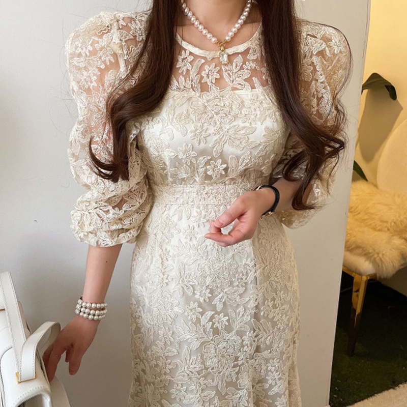 MayMoon * Korean New French Style Elegant Lady Dress White Lace Bbble ...