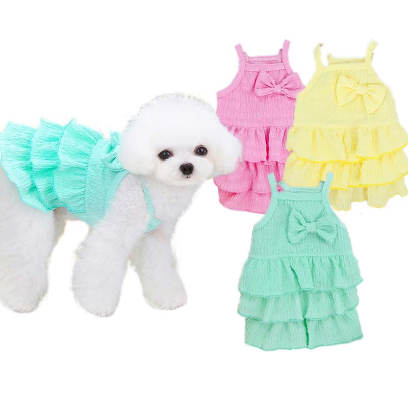 Pet Dog Dress Beautiful Color Ruffles Bow Sling Tutu Dress Pet Dog Gown ...