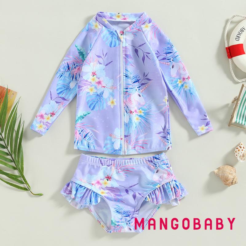 MANGO-Kids Baby Girl Swimsuits Summer Floral Print Zipper Long Sleeve ...