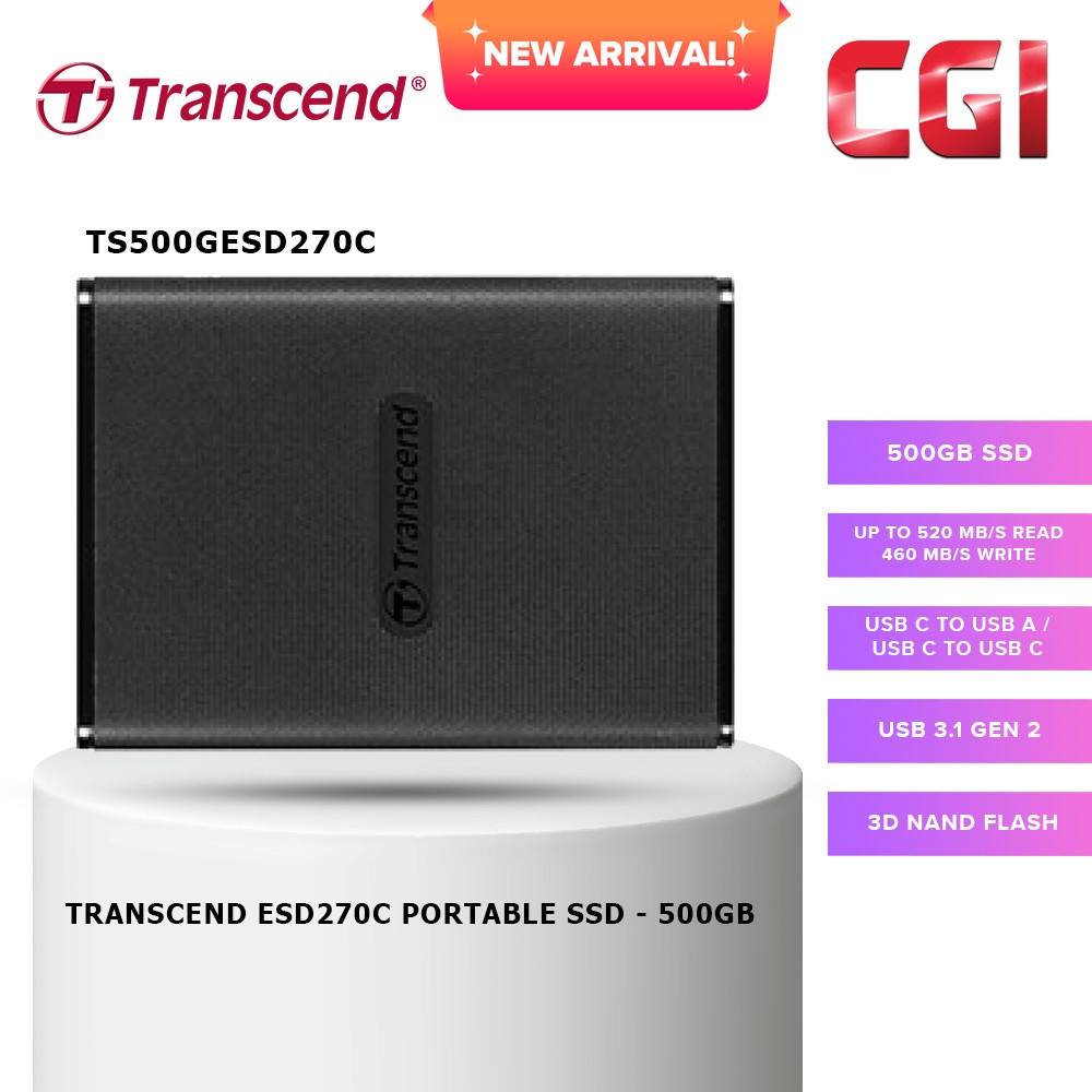 Transcend 500GB ESD270C USB 3.1 Gen 2 Type-C Portable SSD