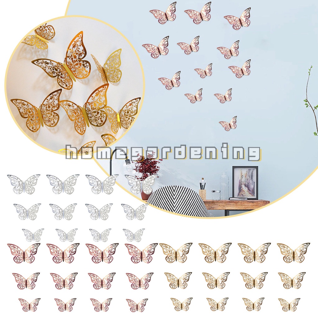 12Pcs 3D Hollow Butterfly Wall Sticker DIY Art Kids Room Home Wall ...