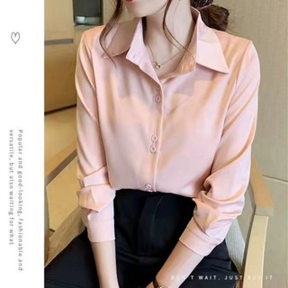 Solid Color Shirt Long-Sleeved Hong Kong Style Top Korean Version