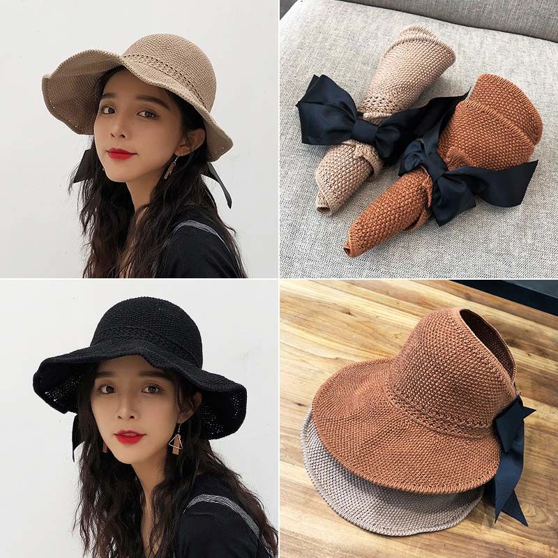FEEDDI topi jerami atas kosong wanita topi pantai musim panas pelindung ...