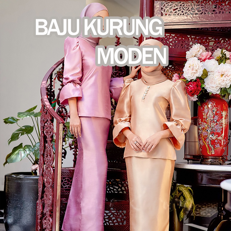 Satin Baju Kurung Moden Baju Raya 2024 Bridesmaid Kurung Pleated Kurung Cotton Ironless Puff
