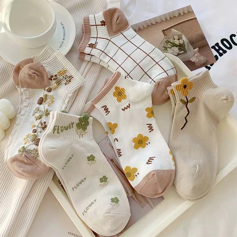 Khaki socks Women's spring and summer shallow mouth boat socks Cute ...