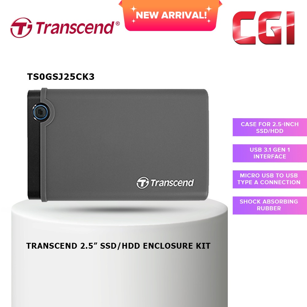 Transcend 2.5” SATA III 6Gb/s USB 3.1 Gen 1 SSD/HDD Enclosure Kit