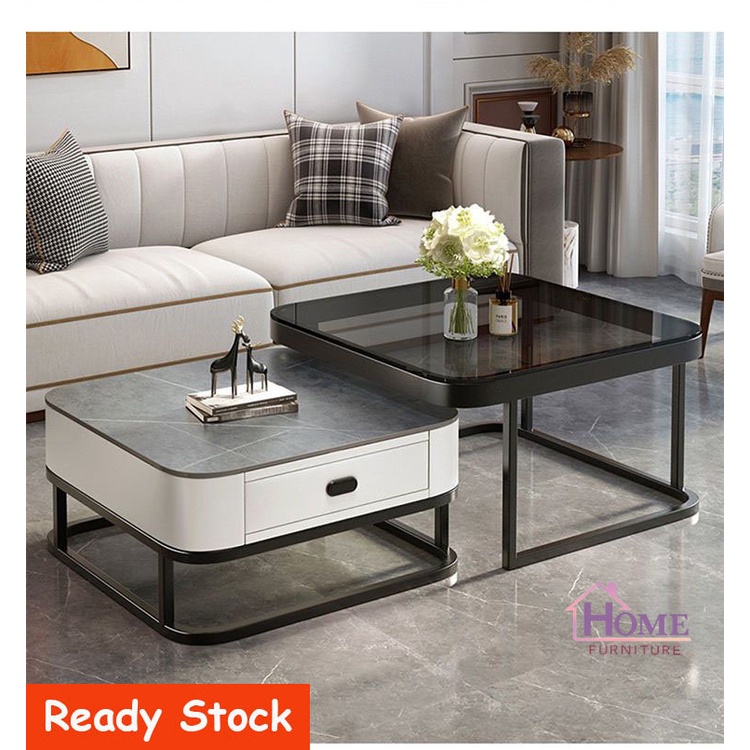 🍁Ready Stock🍁Rock Plate Coffee Tea Table Glass Household Light Luxury ...
