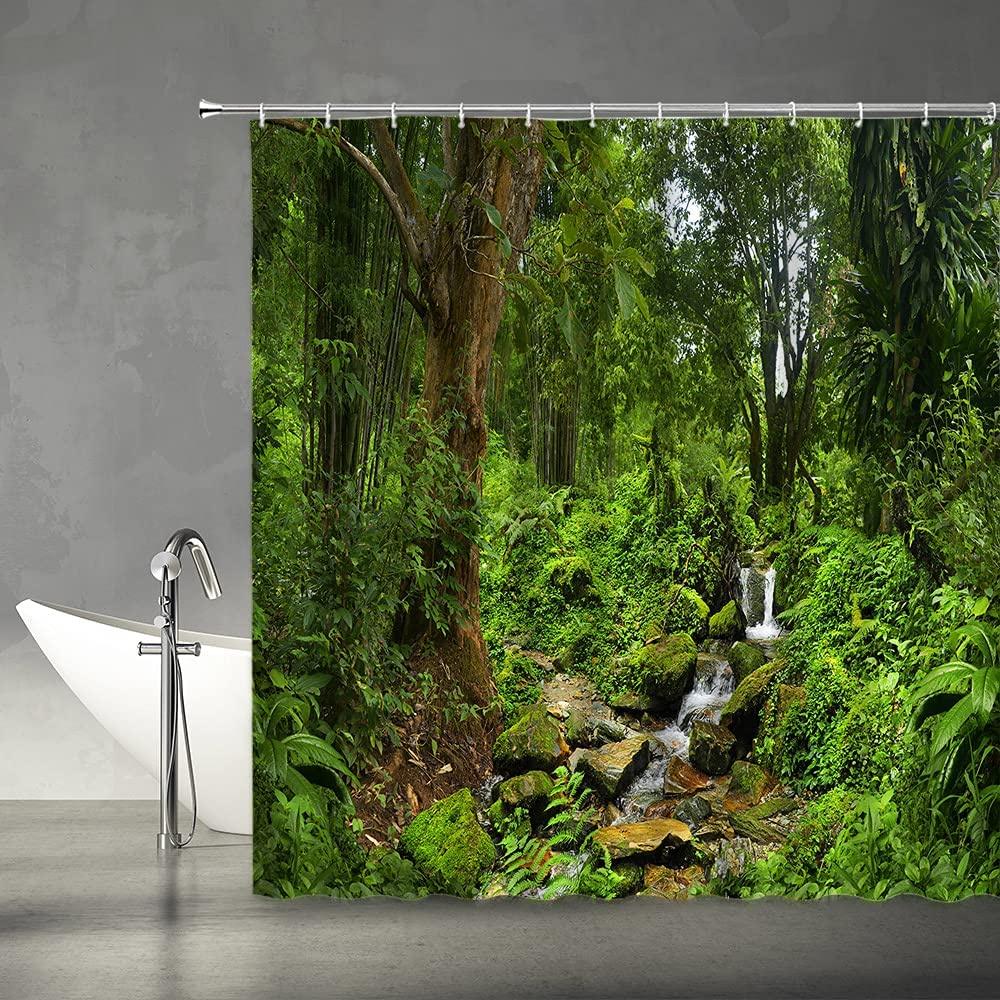 Tropical Rainforest Shower Curtains Jungle Green Forest Trees Plants