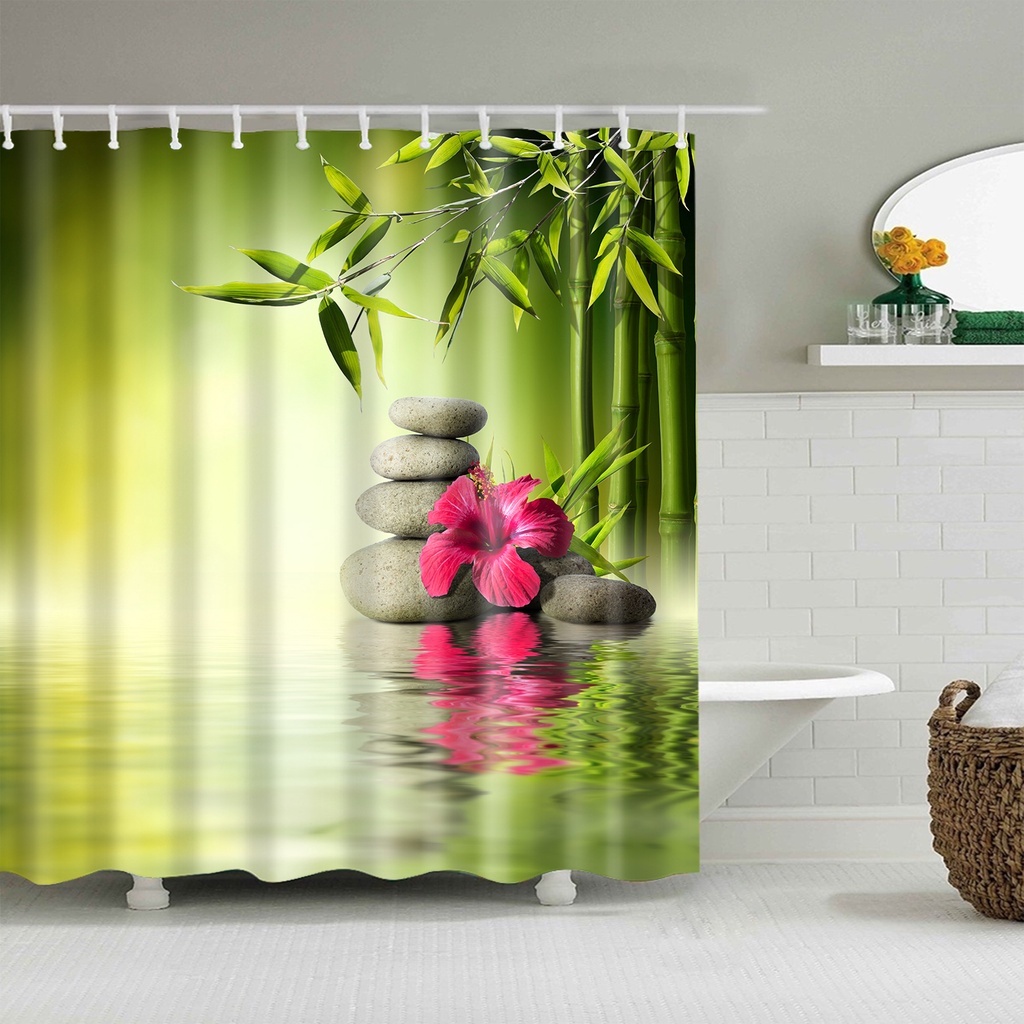 Rural Landscape Creek Stone Lotus Buddha Shower Curtain Bathroom ...