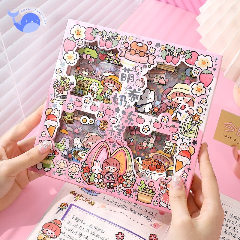 🌈 🌈100pcs/kotak Pelekat Comel Tetapkan DIY Akaun Tangan Hiasan PET ...