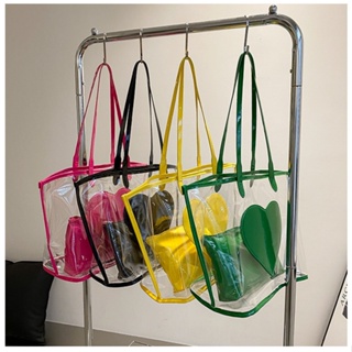 New Summer Transparent PVC Jelly Bag With Colorful Pu Handles And