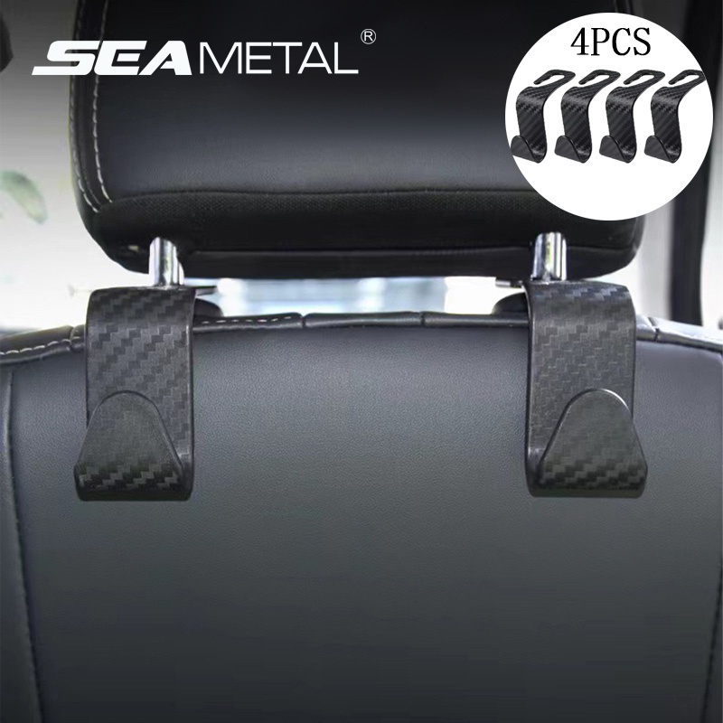 SEAMETAL 4PCS Car Hook Seat Headrest Hooks Carbon Fibre Car Seat Back ...