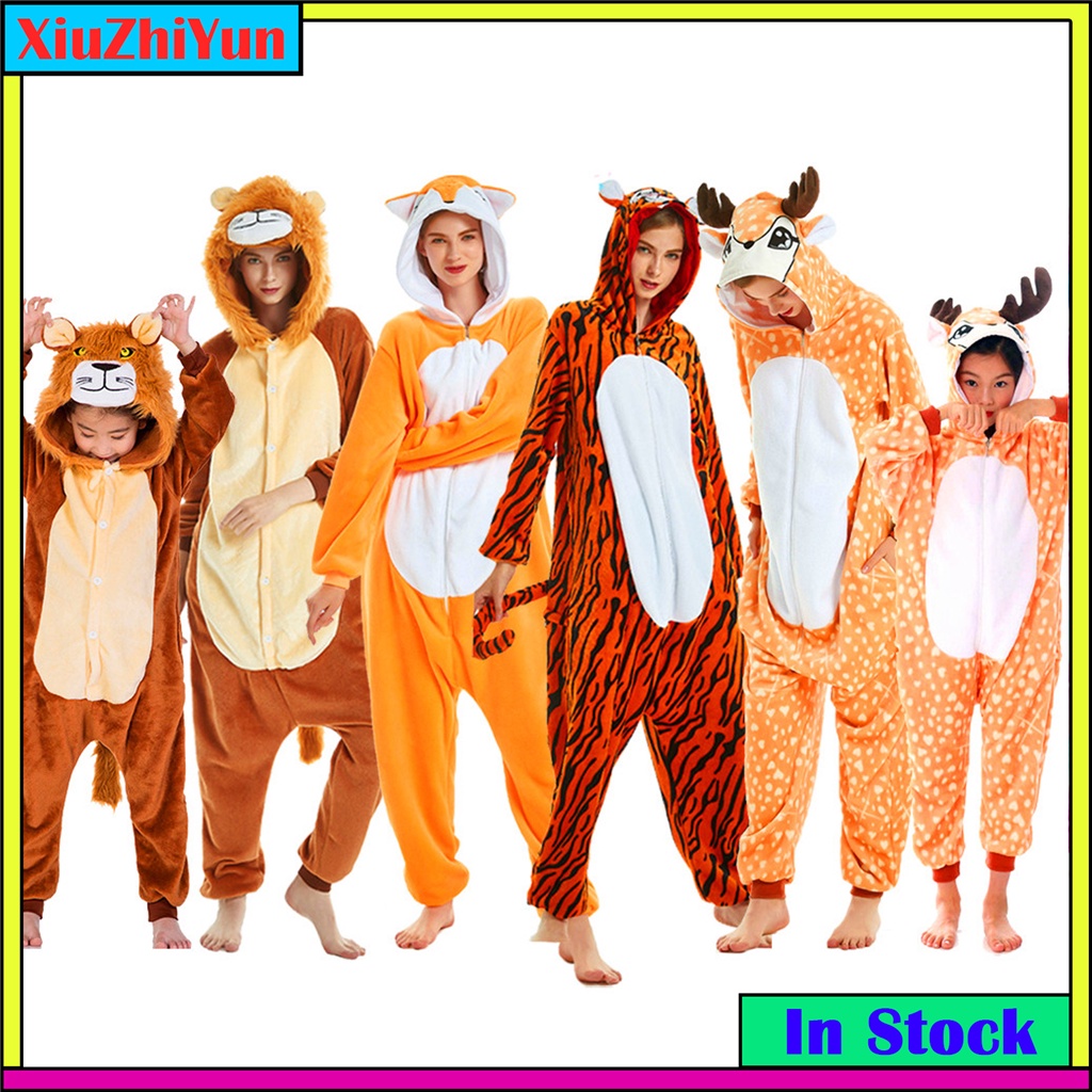 Unisex Cute Lion Fox Deer Tiger Cartoon Pajamas Sleepwear Kigurumi ...