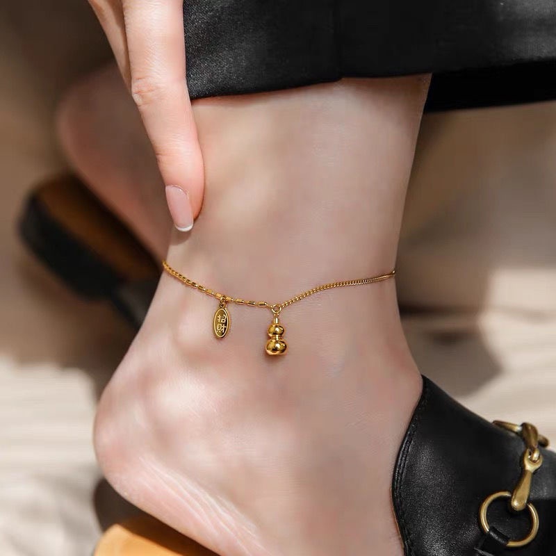 Women's Titanium Steel Anklet- Fashionable Lucky Gourd Design with Foot ...