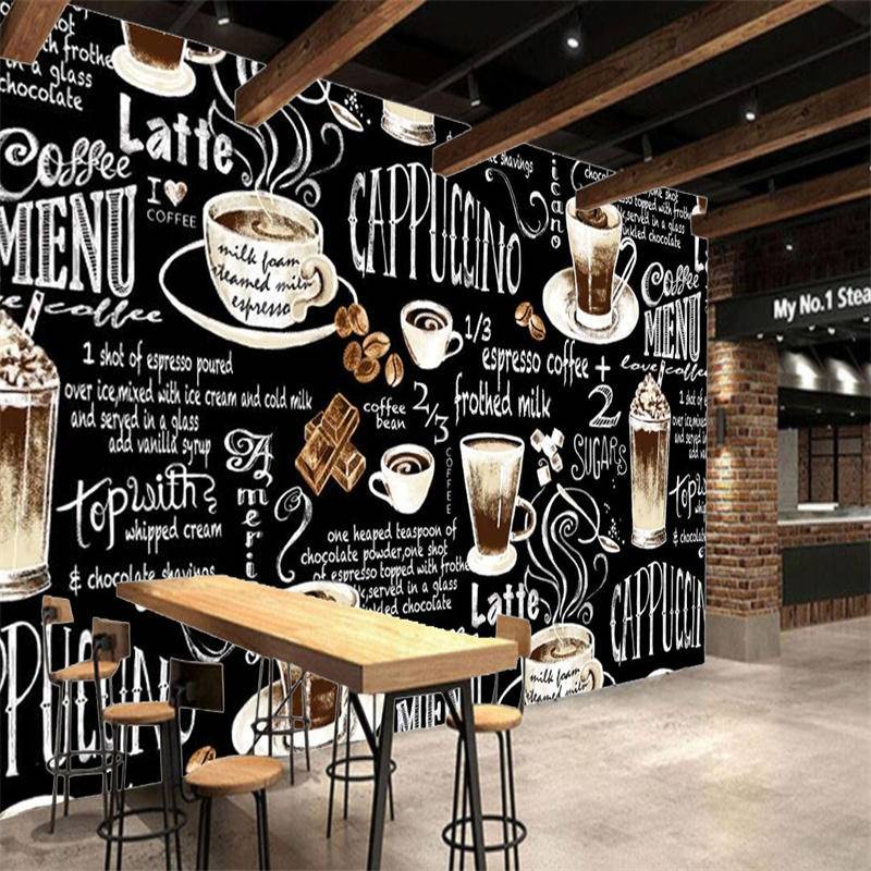 Custom Blackboard Coffee Wallpaper Industrial Decoration Mural ...