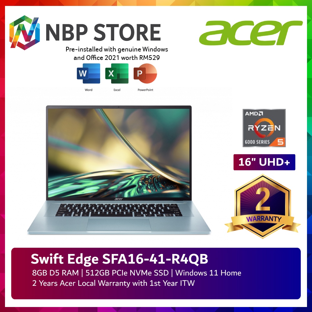 Acer Swift Edge SFA16 41 R4QB 16 OLED WQUXGA Flax White Laptop Shopee Malaysia