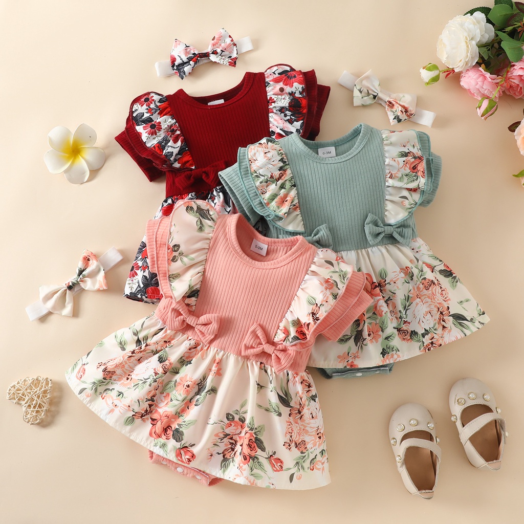 Newborn Baby Girl Clothes Infant Romper Floral Suspender Dress Ruffle ...