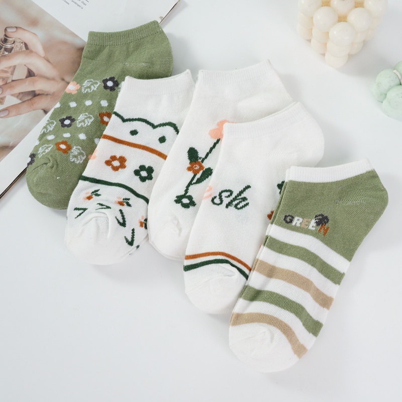 Womens Boat Socks Green Forest Style Cotton Spring Summer Thin Socks ...