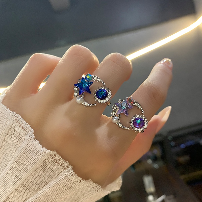 Fashion Moon Star Blue Stone Finger Rings Elegant Sun Adjustable Open Rings Luxury Jewelry for Girl Shopee Malaysia
