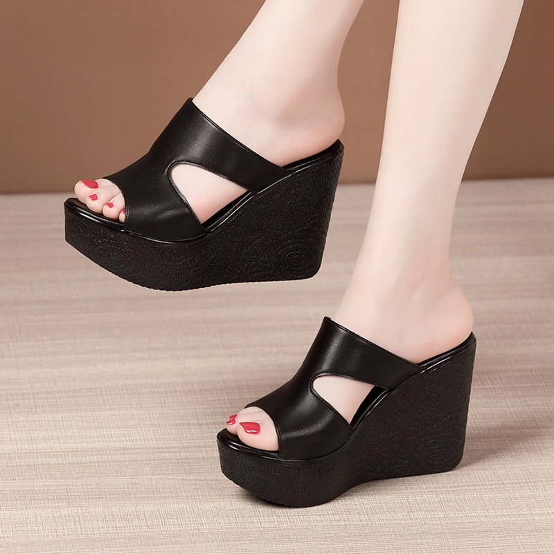 New Style Thick bottom High Heel Slippers 11cm Height increase Wedge Sandals women Beach sandals Shopee Malaysia