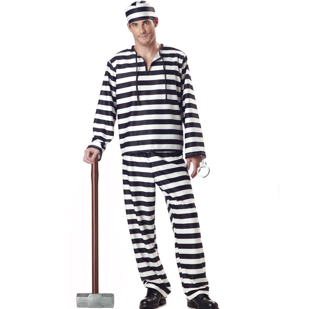 Preorder Black White Stripe Prisoner Costume Adult Halloween Costumes