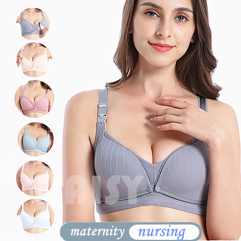 34-42BC nursing bra! 3D gather maternity bra,Cotton front button and Upper  buckle breastfeeding bra blue 34/75BC