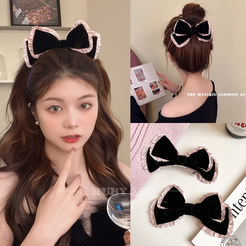 [july] Korea Sweet Bow Hairpin Ins Cute Lace Hair Clip Fashion Bowknot