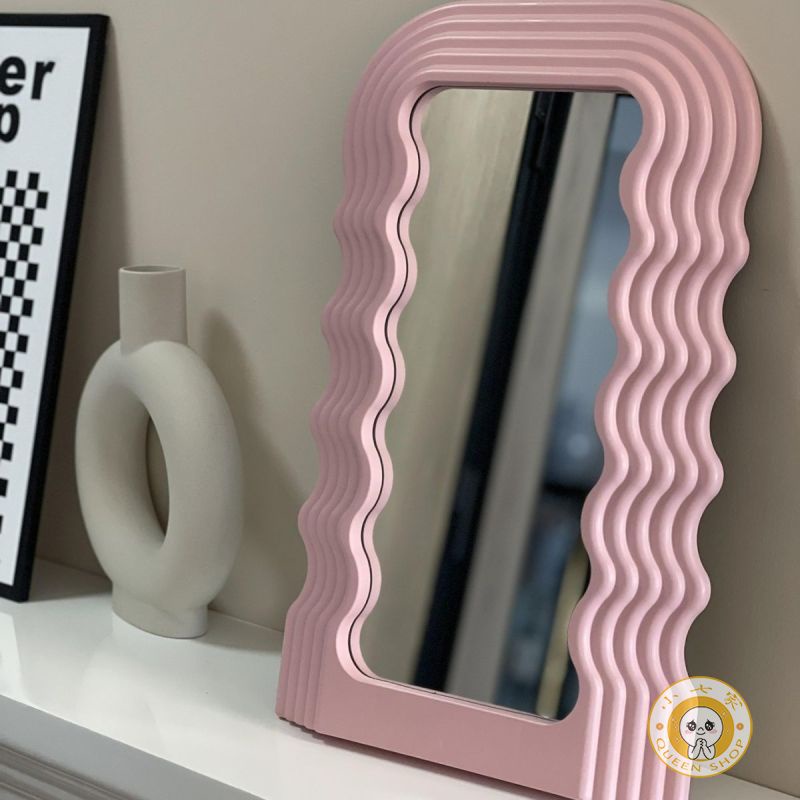 Pink Wavy Border Mirror Irregular Wave Mirror Desktop Makeup Mirror ...