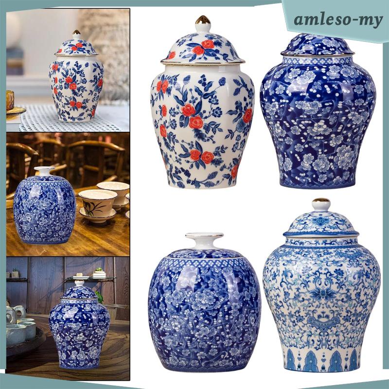 [AmlesoMY] Antique Ceramic Ginger Jar Floral Arrangement with Lid