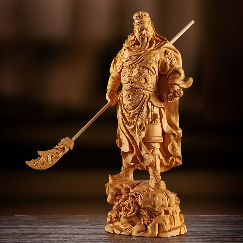 Chinese lobular boxwood pure hand-carved exquisitely rare Guan sale Gong Weituo figure statue ornaments