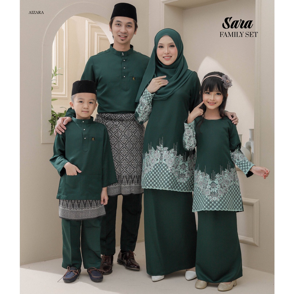 Set Family Kurung Sara Emerald Green Baju Kurung Moden Ibu Anak Set ...