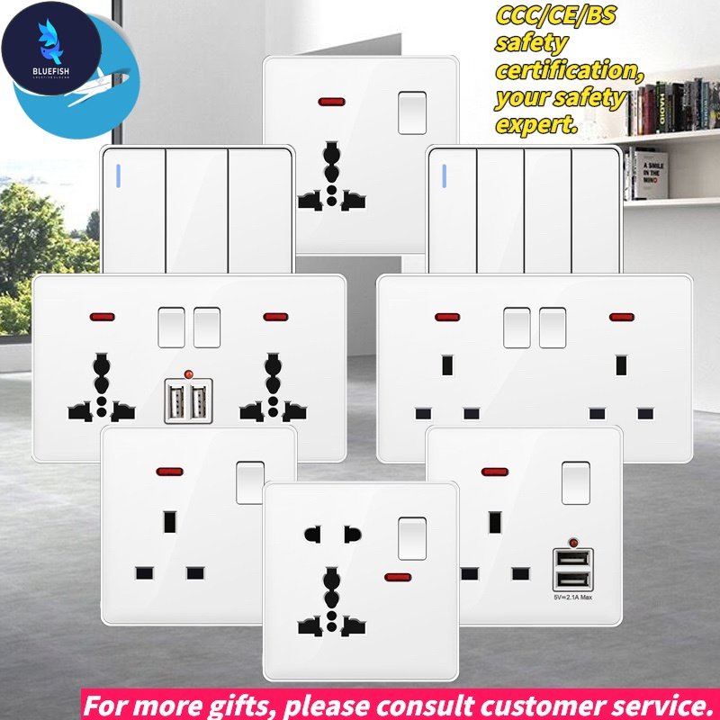 BF Modern large plate frameless universal 1/2/3/4 way switch/13a plug